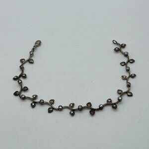 Sterling Silver Vintage Floral S-Link Bracelet 7.81 Grams With Rhinestones 1990s